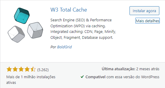 Configurações de minificação do plugin W3 Total Cache.